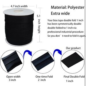 Black Bias Tape for sewing, quilting, hemming. 55 yards. Double fold 1 inch.